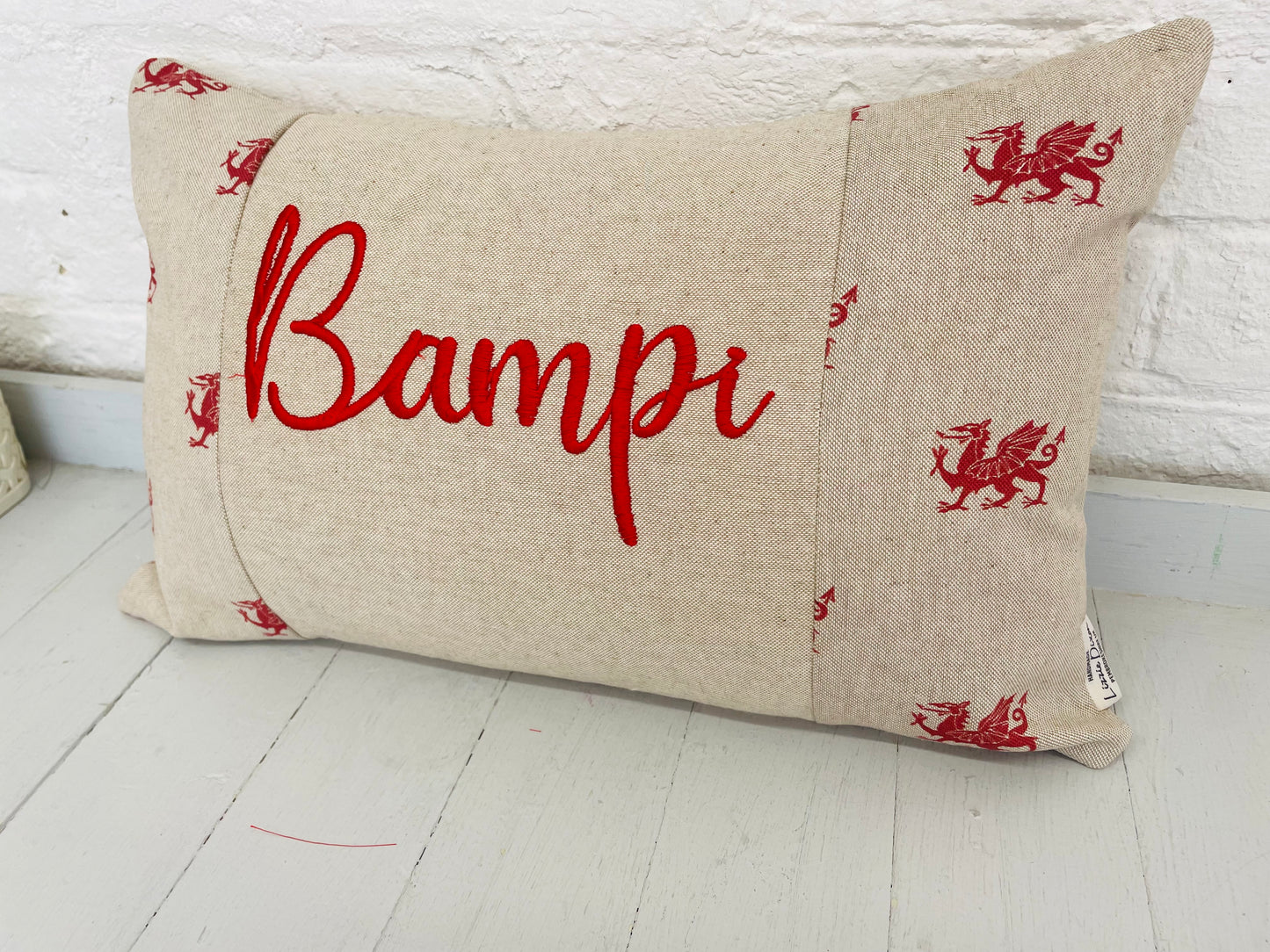 Father’s Day -personalised Welsh dragon panel  long cushion