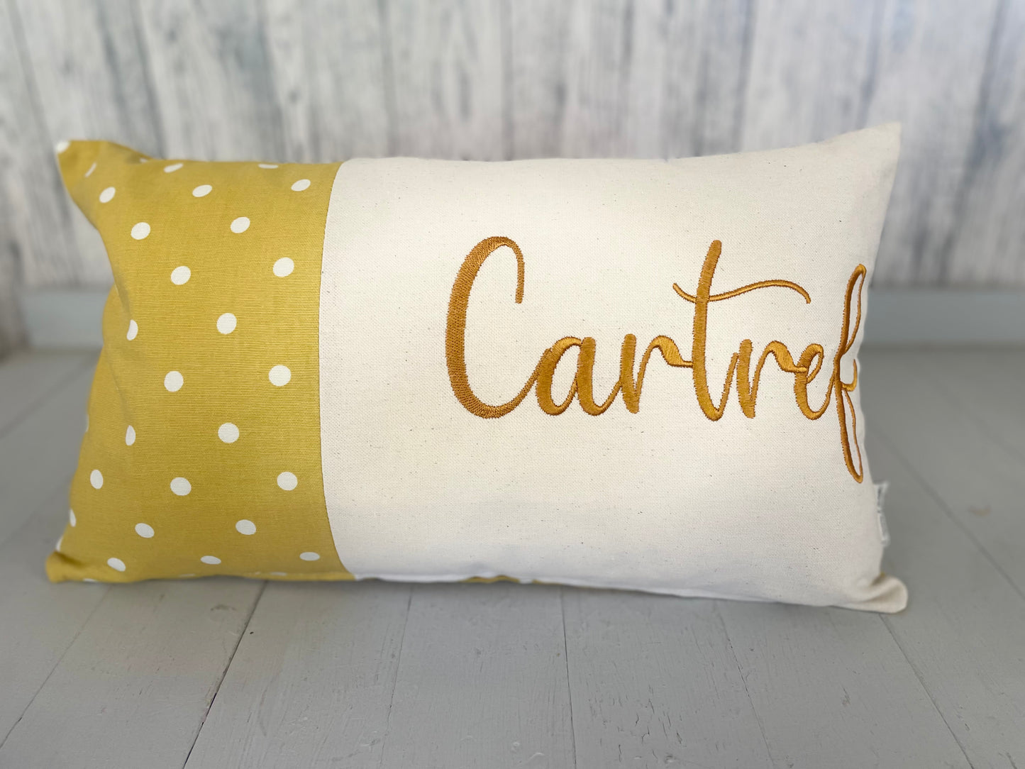Mustard Dotty Cartref Long Panel Cushion