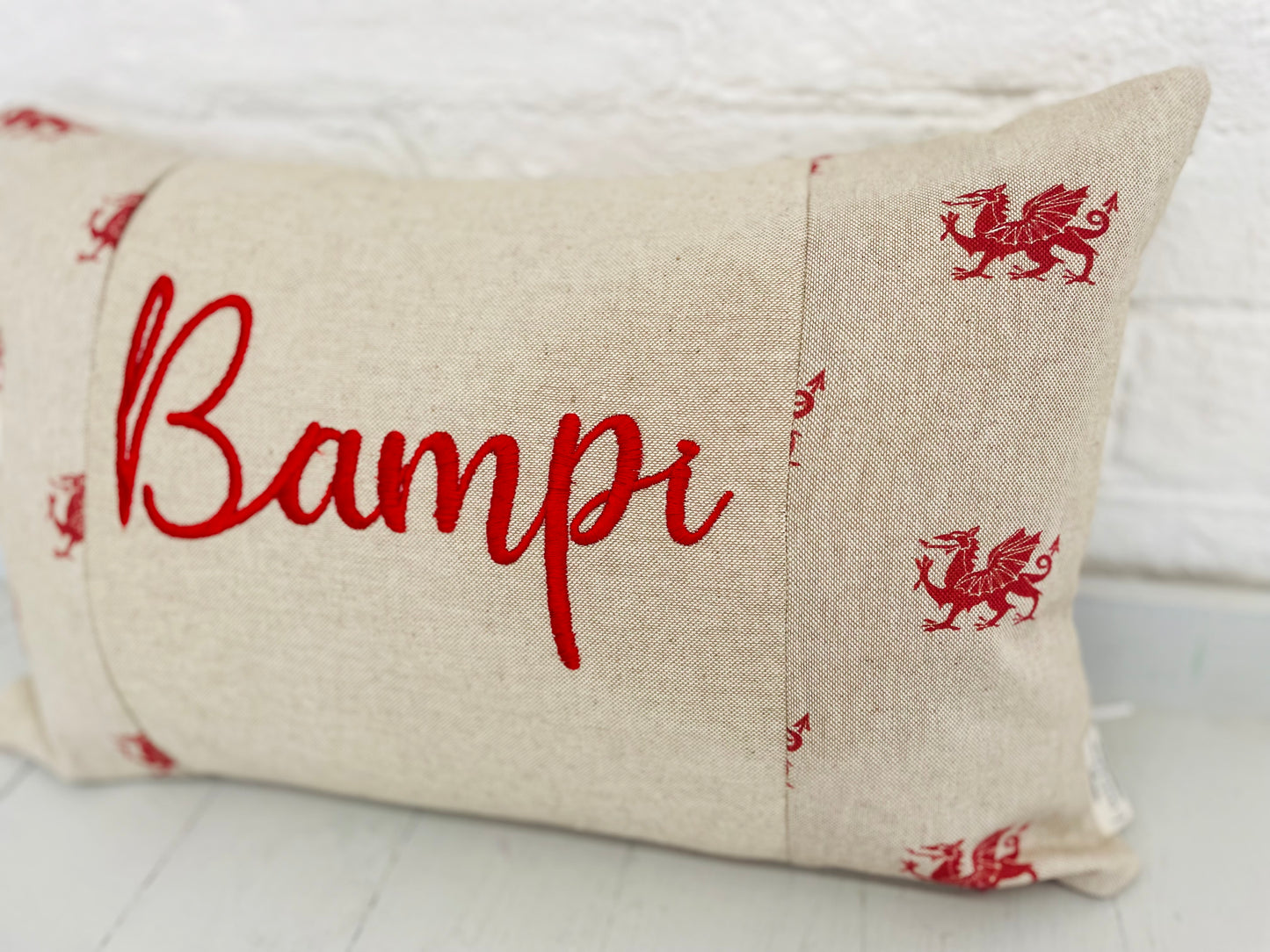 Father’s Day -personalised Welsh dragon panel  long cushion