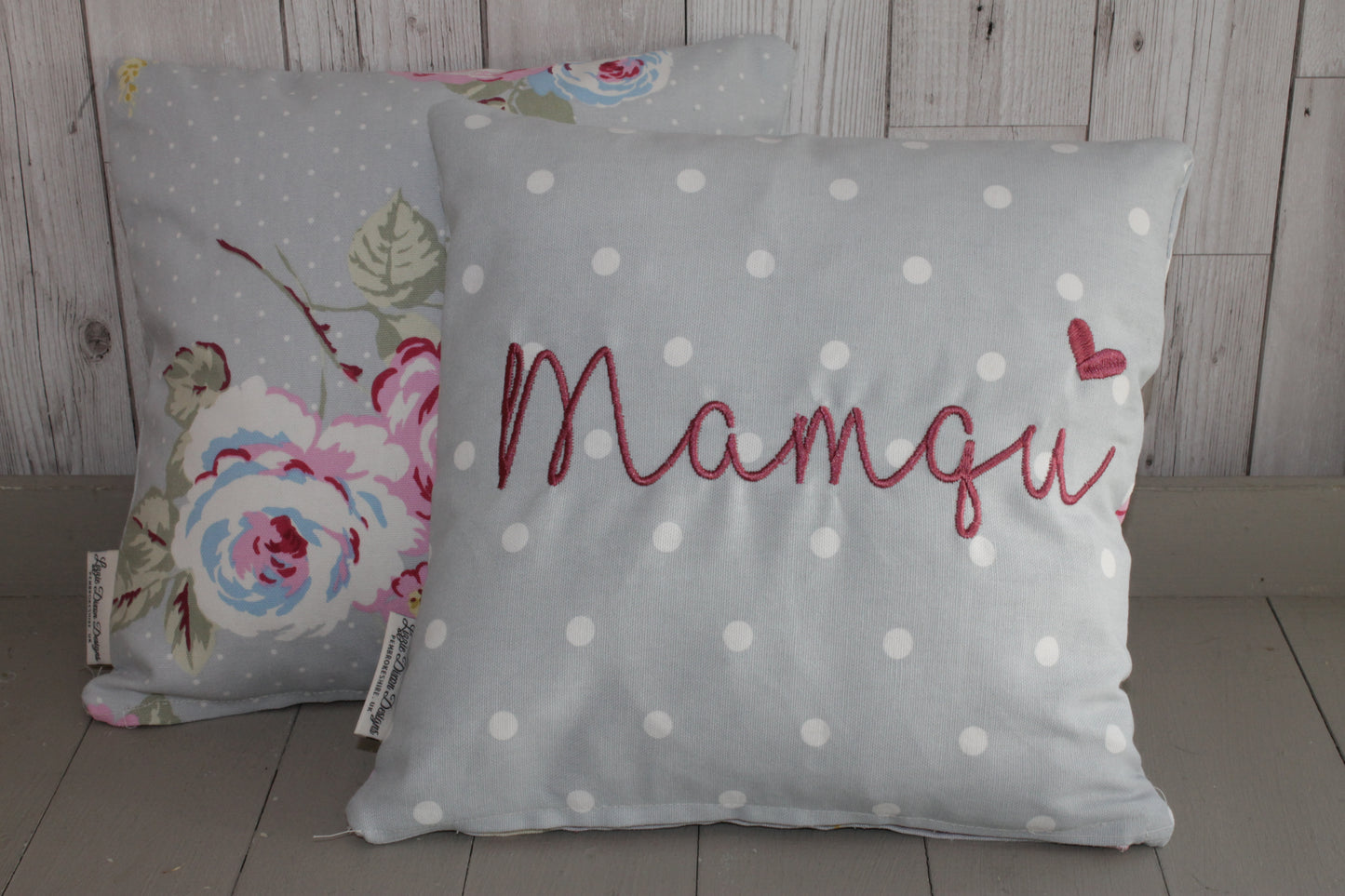 Mamgu Cushion 14" Blue Rose and Dotty - Lizzie Dixon Designs