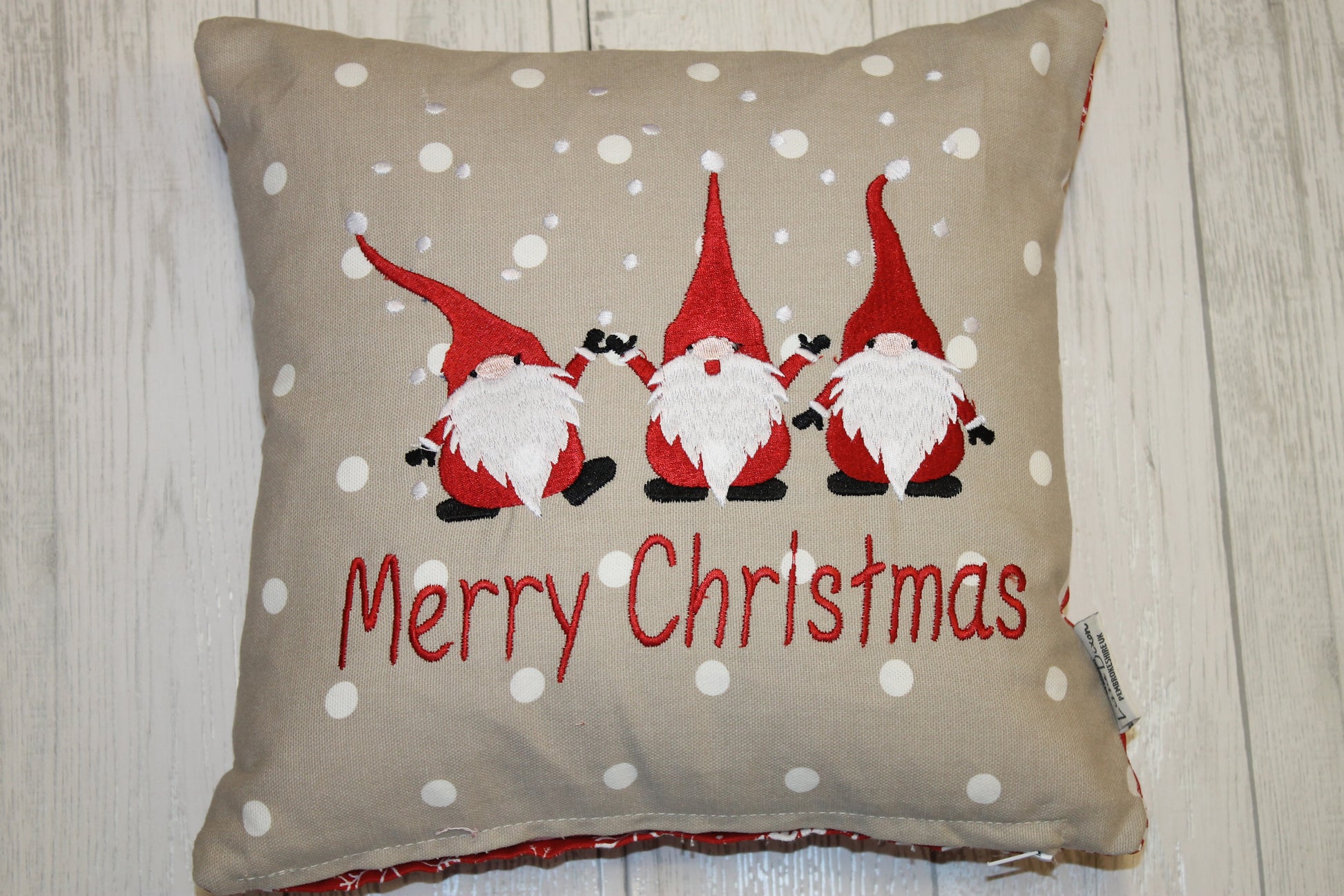 Festive Christmas Gnomes 14" Christmas Cushion-Merry Christmas- Nadolig Llawen - Lizzie Dixon Designs