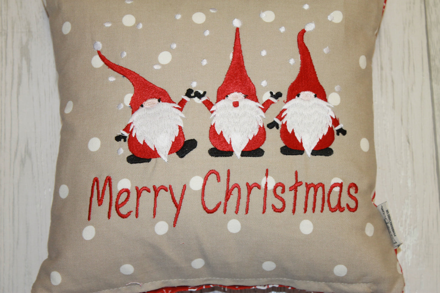 Festive Christmas Gnomes 14" Christmas Cushion-Merry Christmas- Nadolig Llawen - Lizzie Dixon Designs