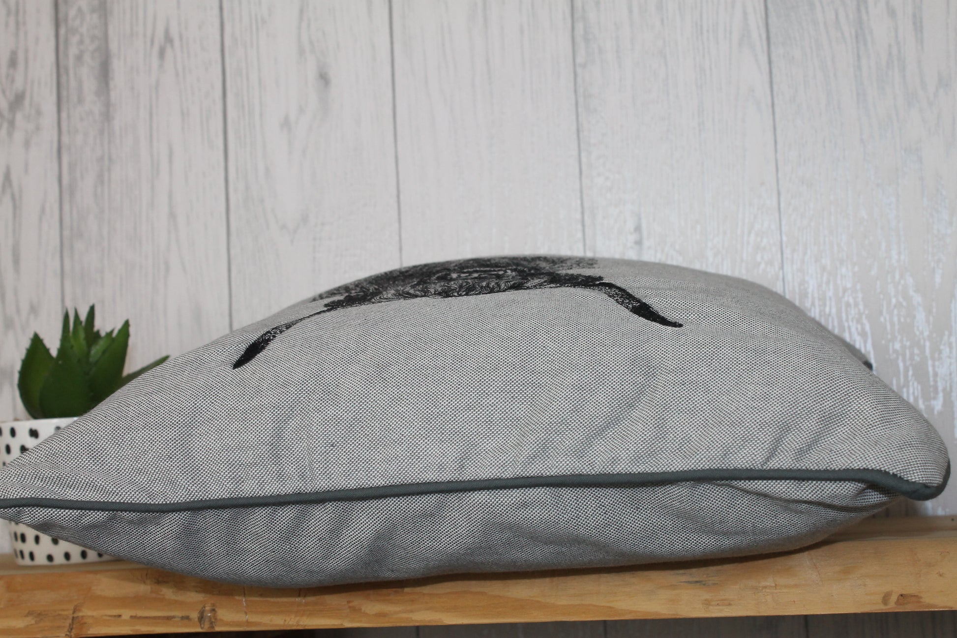 Stag Head Piped Grey Cushion - Lizzie Dixon Designs