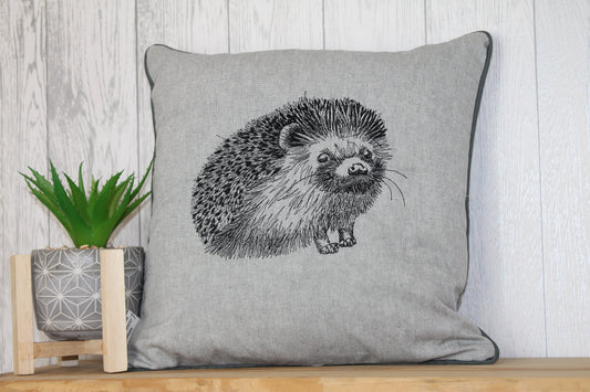 Hedgehog Piped Grey Cushion - Lizzie Dixon Designs