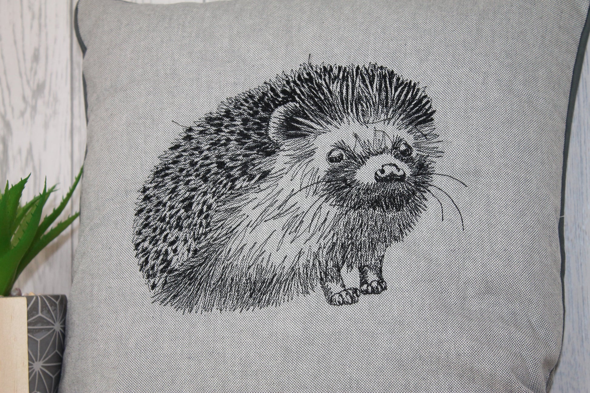 Hedgehog Piped Grey Cushion - Lizzie Dixon Designs