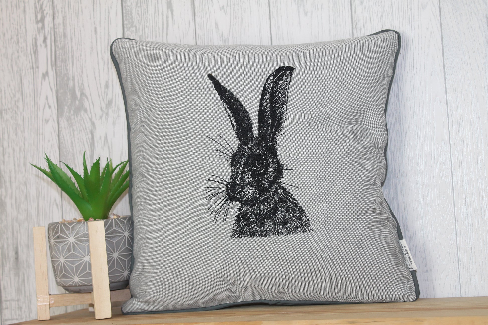 Hare Piped Grey Cushion - Lizzie Dixon Designs