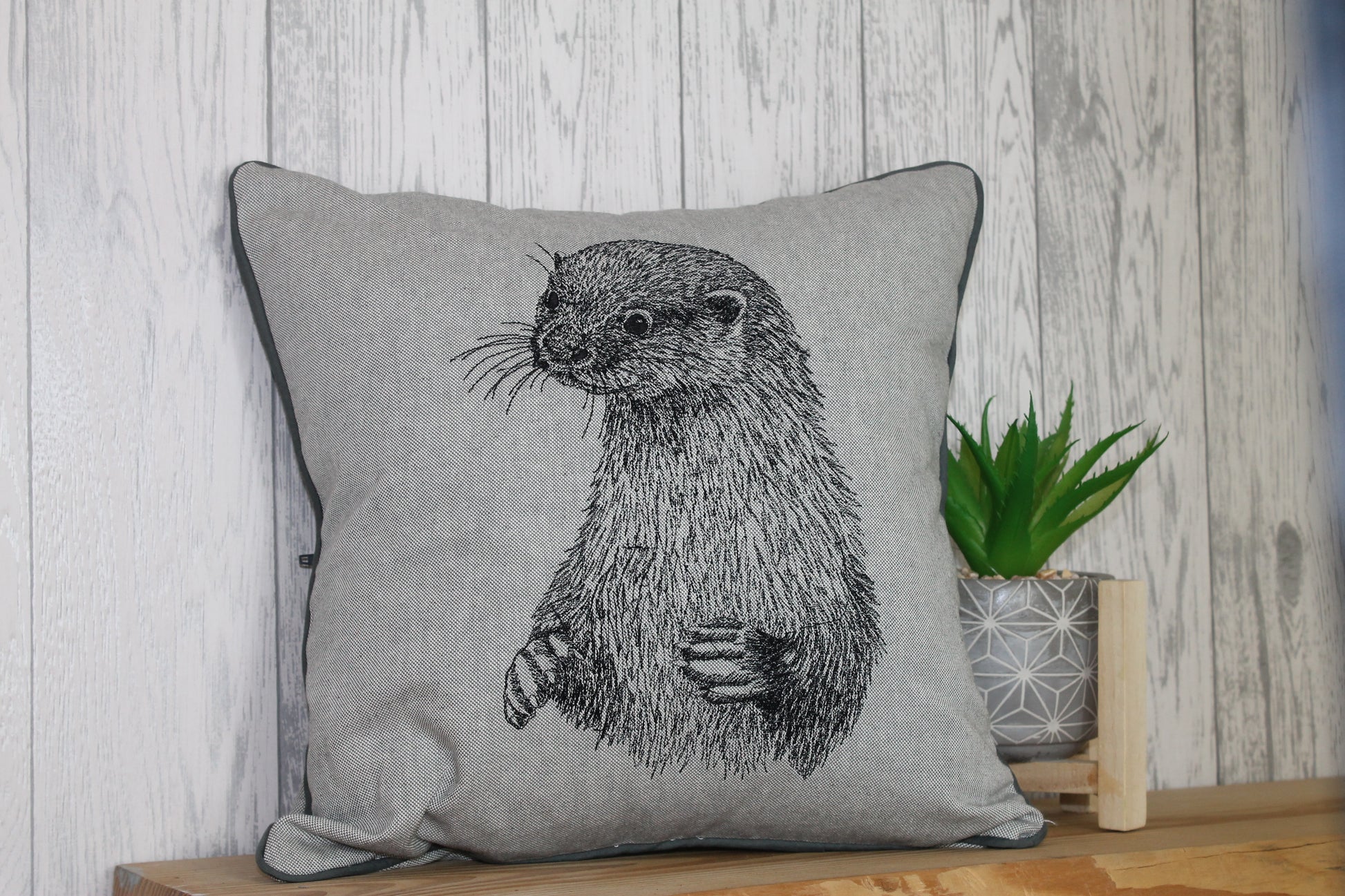 Otter Cushion-  Grey Piped Cushion - Lizzie Dixon Designs