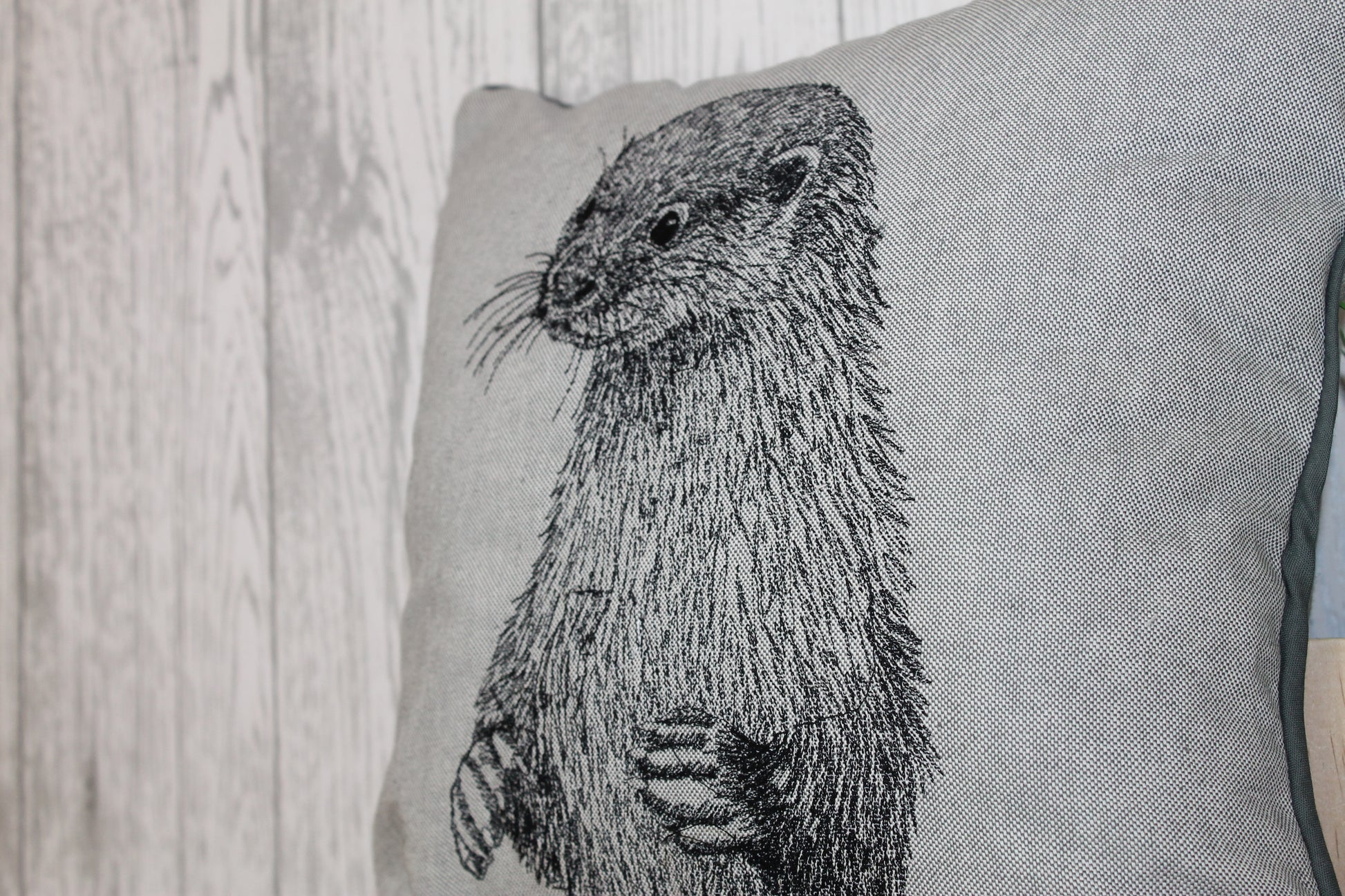 Otter Cushion-  Grey Piped Cushion - Lizzie Dixon Designs