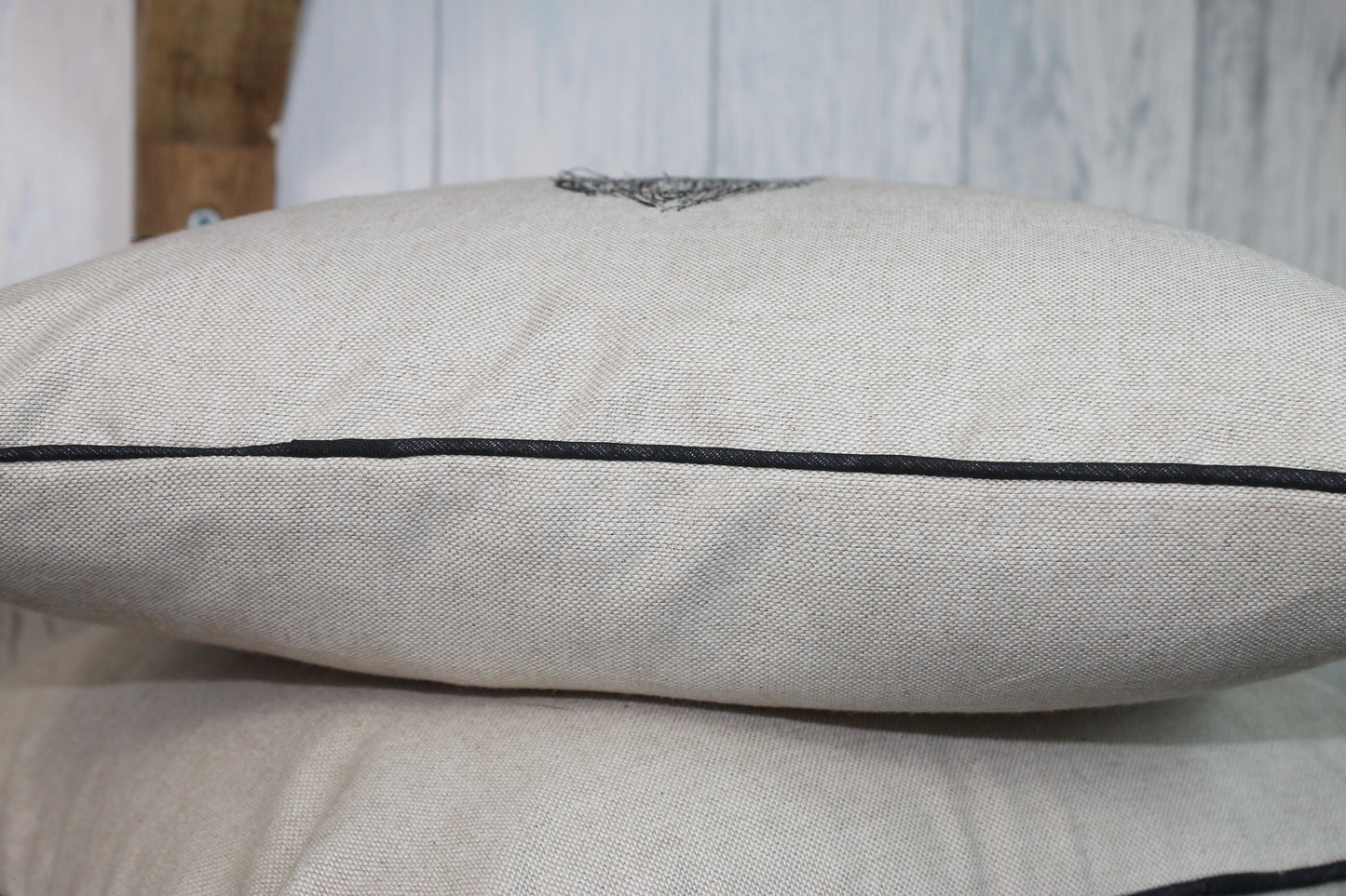 Pheasant Cushion- Cream/Taupe Piped Cushion - Lizzie Dixon Designs
