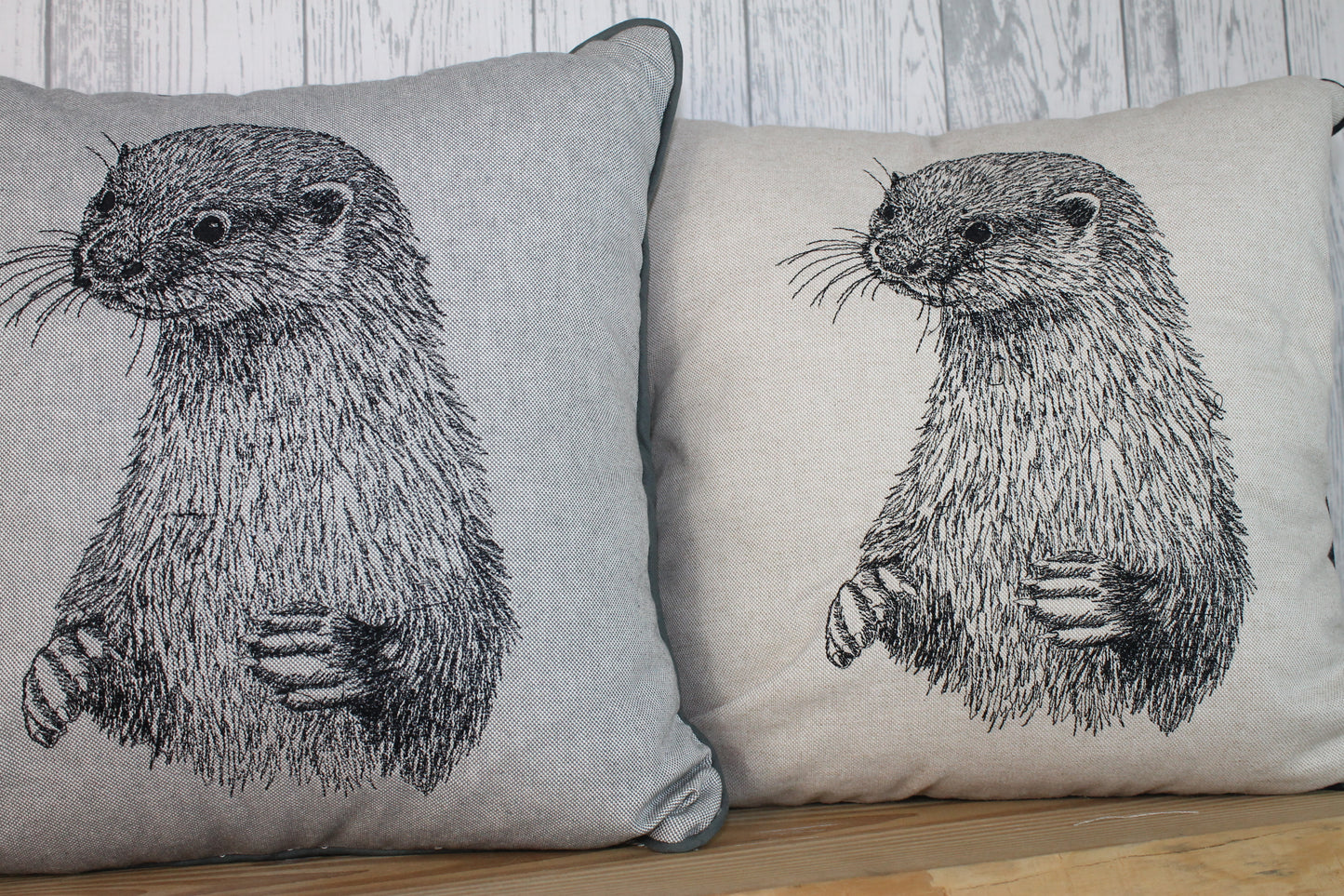 Otter Cushion-  Cream/ Taupe Piped Cushion - Lizzie Dixon Designs