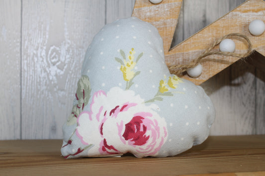 Pale Blue Floral stuffed lavender Hanging Heart - Lizzie Dixon Designs