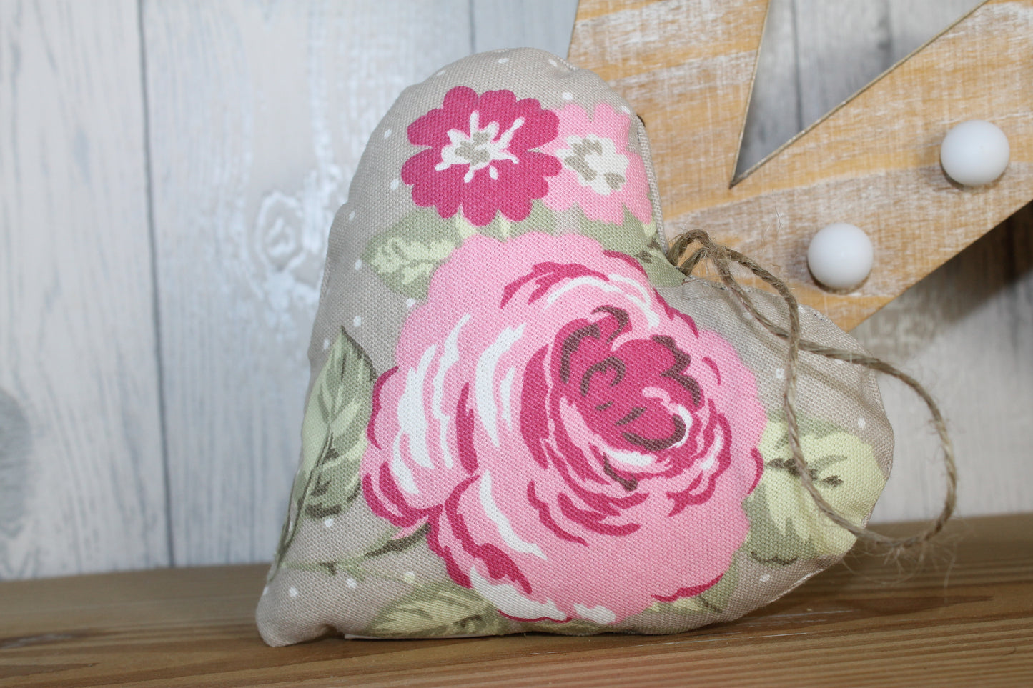 Taupe Floral stuffed lavender Hanging Heart - Lizzie Dixon Designs