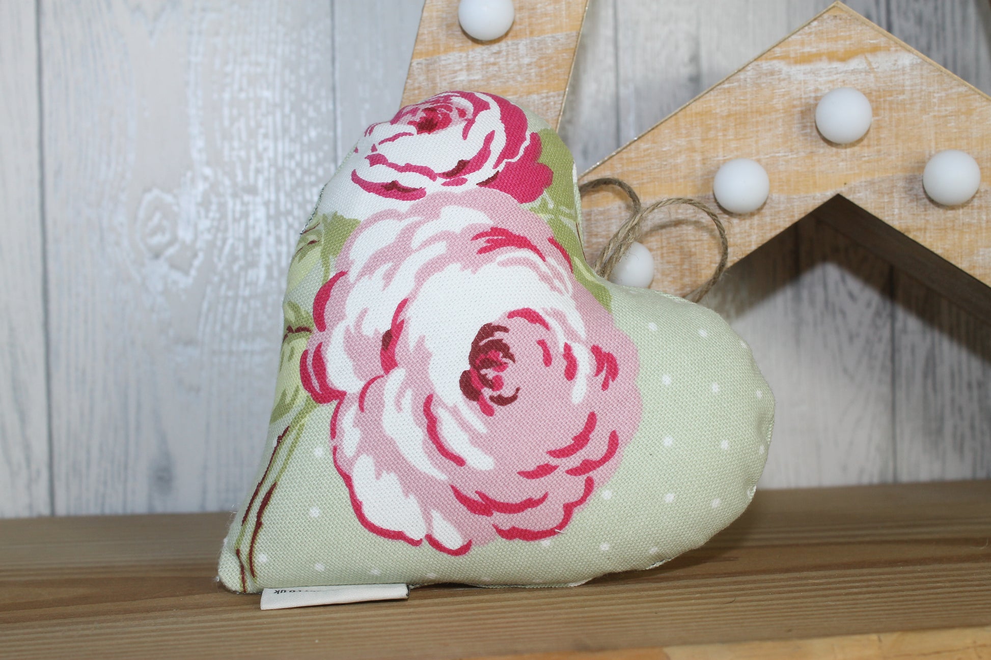 Pretty Green Floral stuffed lavender Hanging Heart - Lizzie Dixon Designs