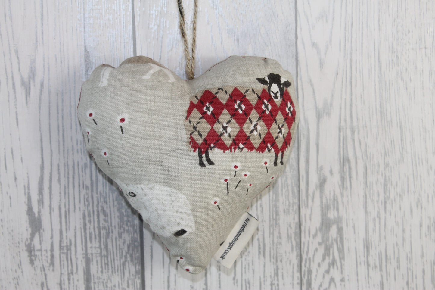 Cwtch Lavender Hanging Heart-Taupe Dotty and Red Sheep. - Lizzie Dixon Designs