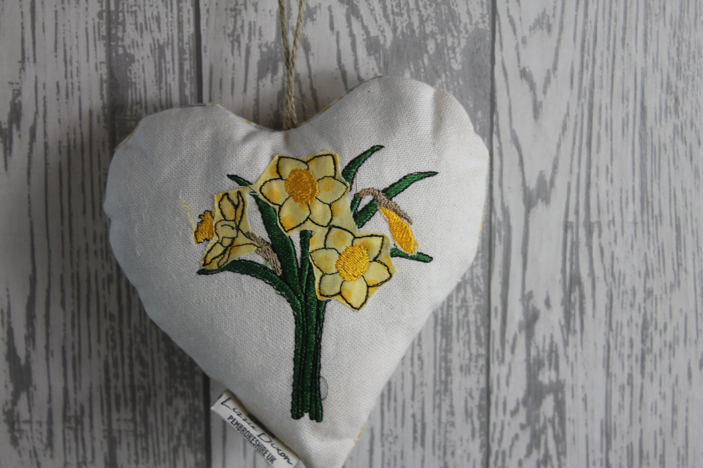 Daffodil Hanging Heart- Lavender Stuffed Hanging Heart - Lizzie Dixon Designs