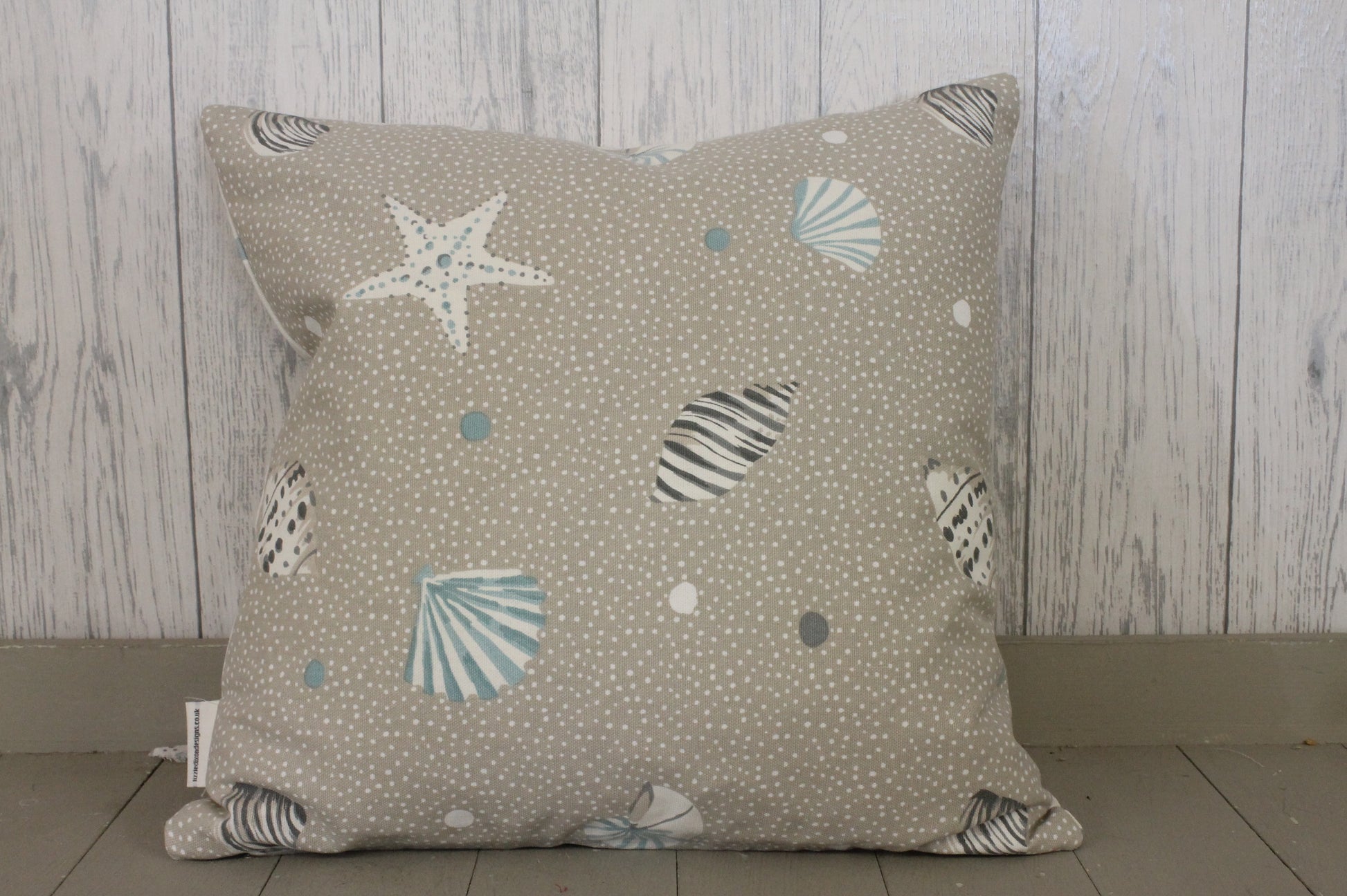 Location Cushion - 16" Taupe Dotty and Shell-Square - Lizzie Dixon Designs