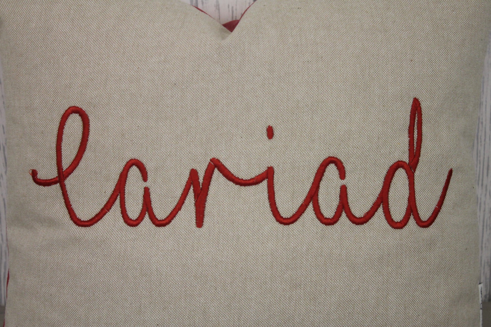 Cariad Cushion- 16" Cream/Taupe and Red - Lizzie Dixon Designs