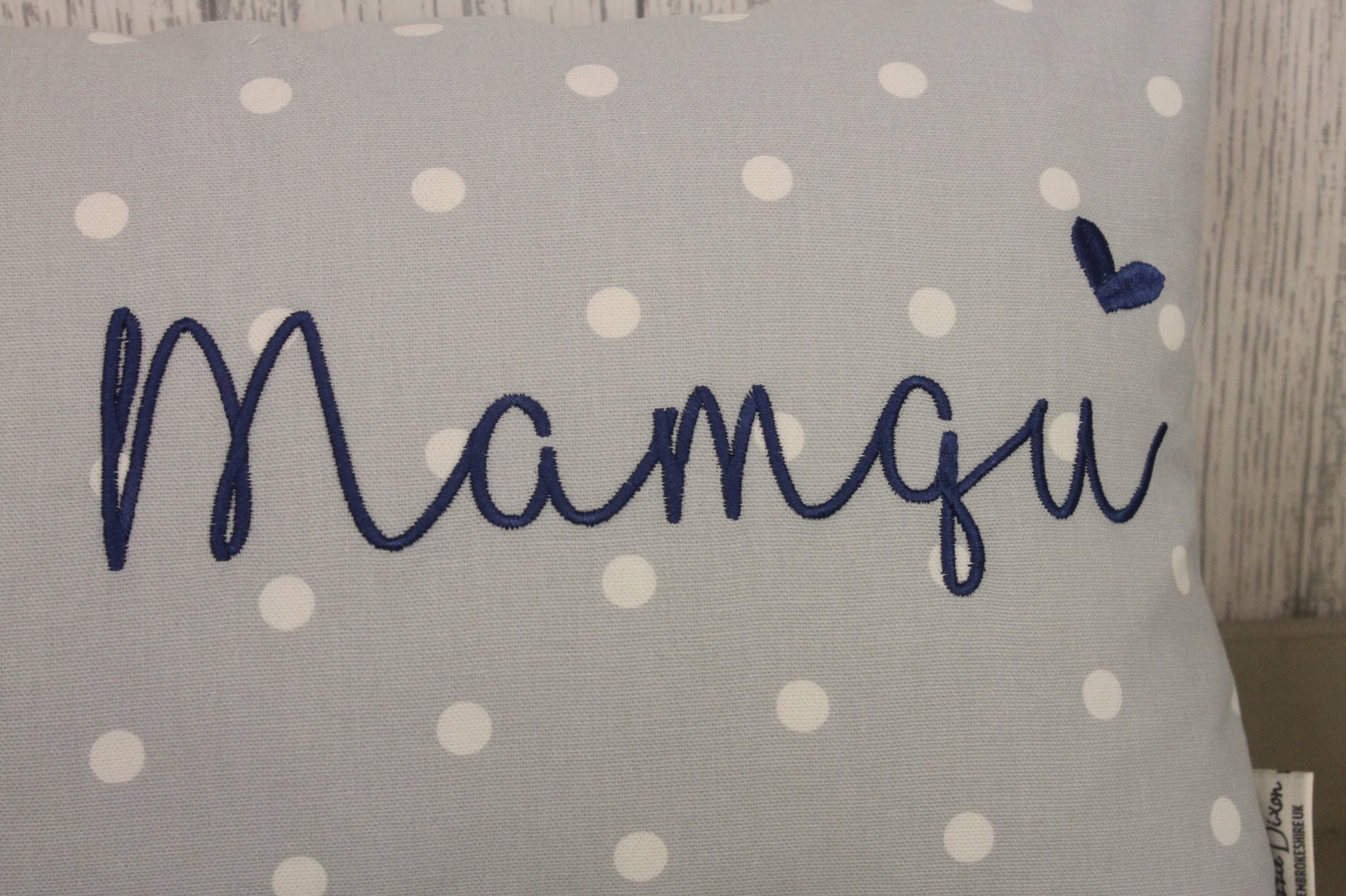 Mamgu Cushion-Blue Sheep and Dotty. - Lizzie Dixon Designs