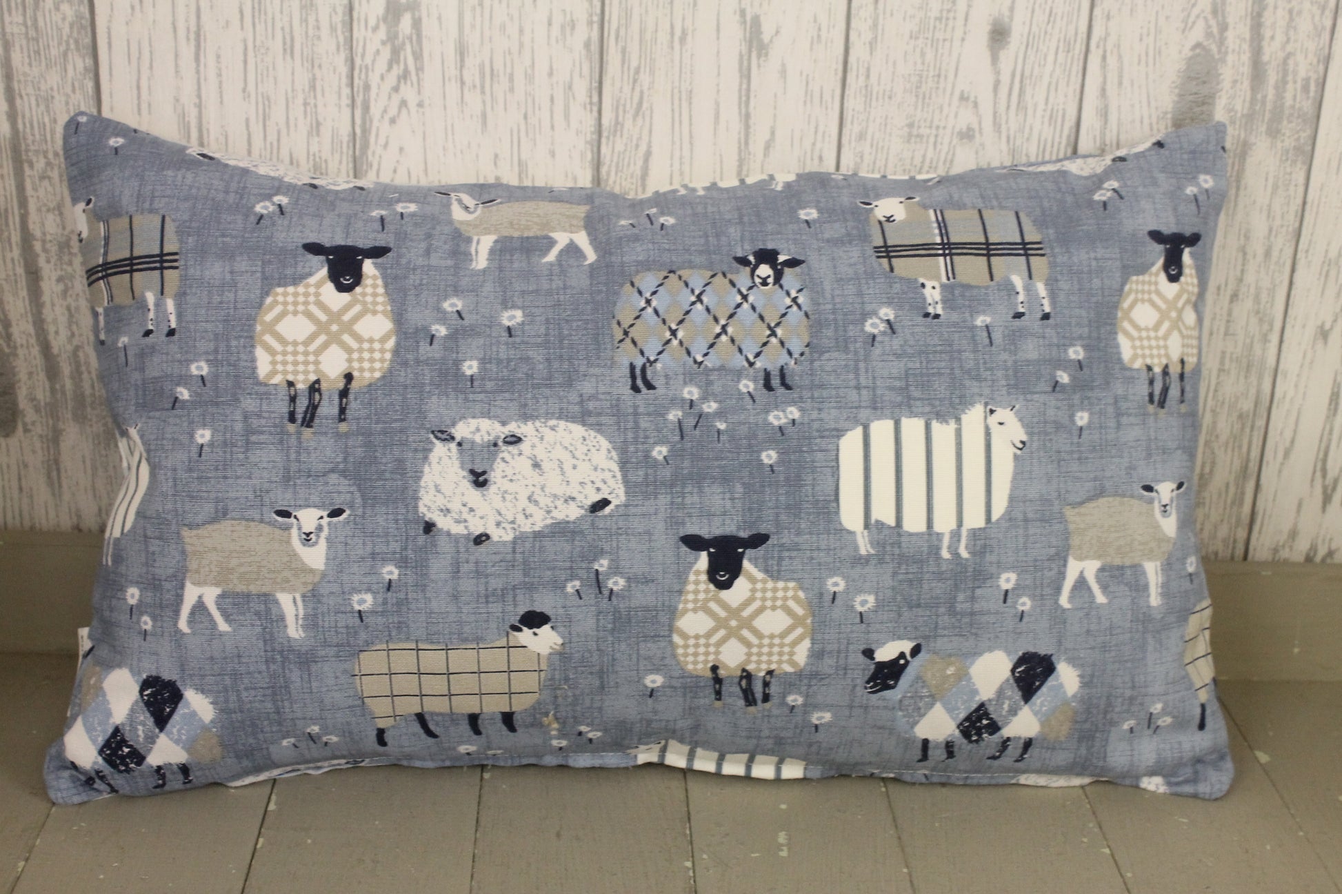 Mamgu Cushion-Blue Sheep and Dotty. - Lizzie Dixon Designs