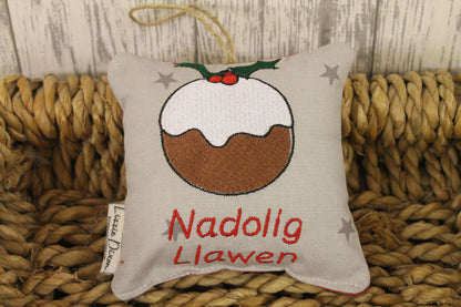 Nadolig Llawen Christmas Pudding Grey Hanging Decoration