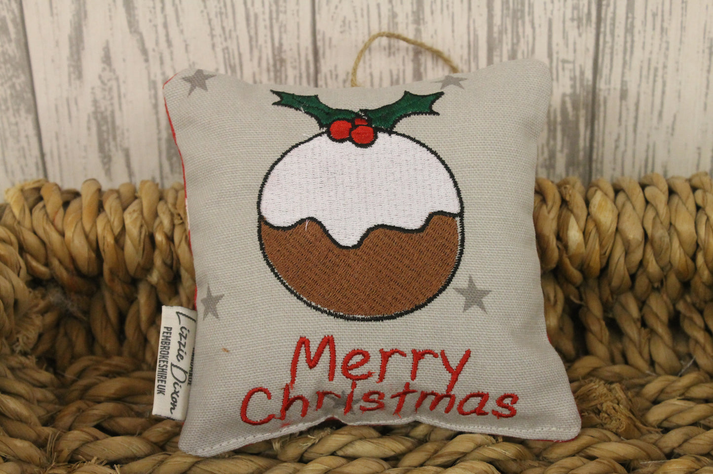 Nadolig Llawen Christmas Pudding Grey Hanging Decoration