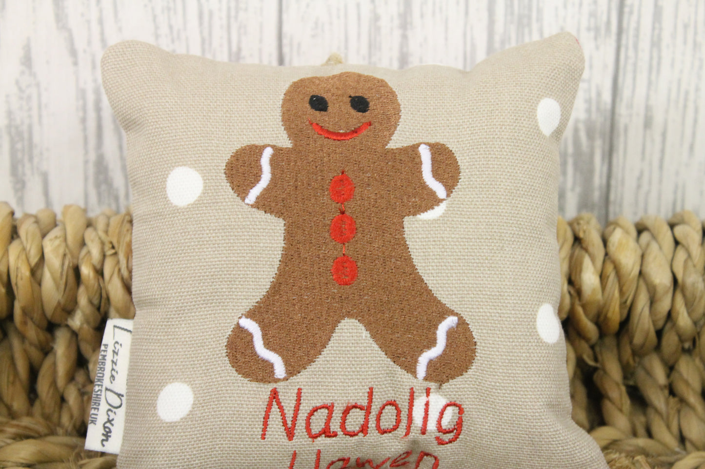 Merry Christmas Gingerbread Man Hanging Decoration- Taupe Dotty