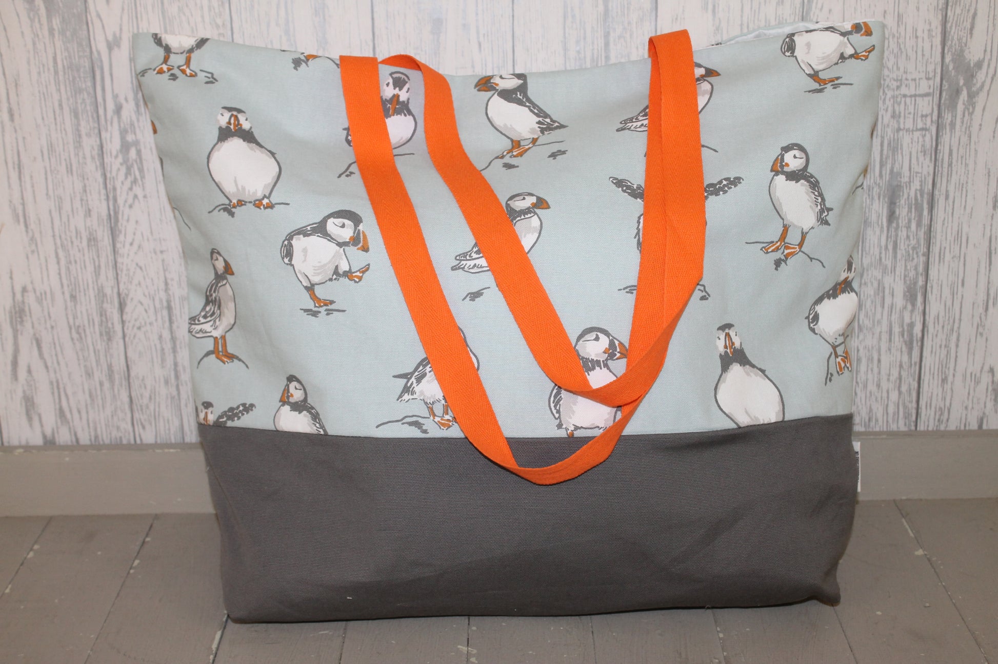 Duck Egg Puffin Beach Bag - Lizzie Dixon Designs