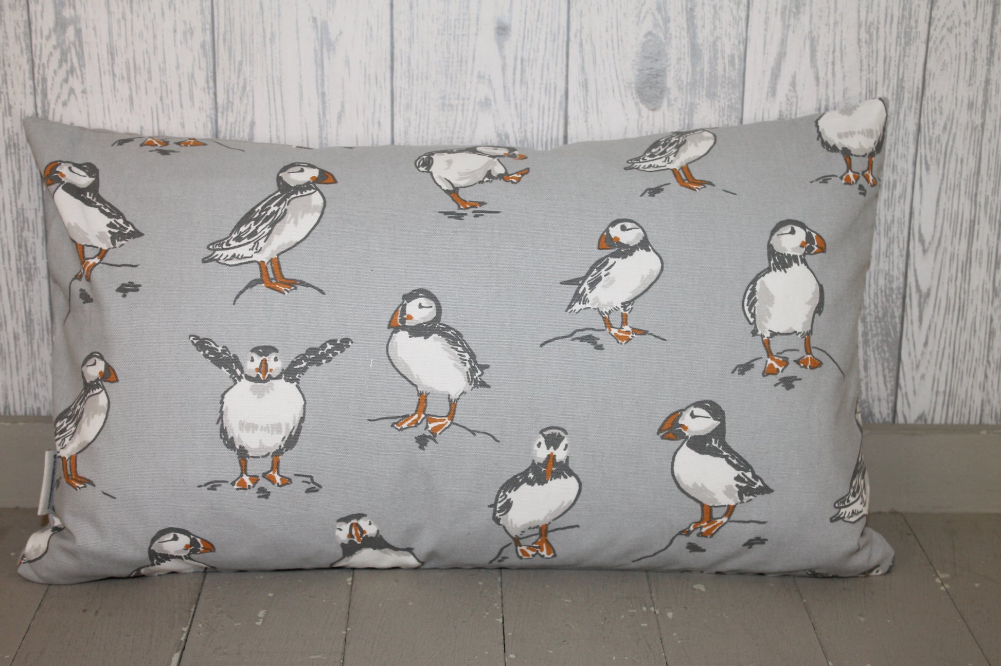 Puffin Cushion-Personalised Dotty and Sea Shell-14" Square Cushion - Lizzie Dixon Designs
