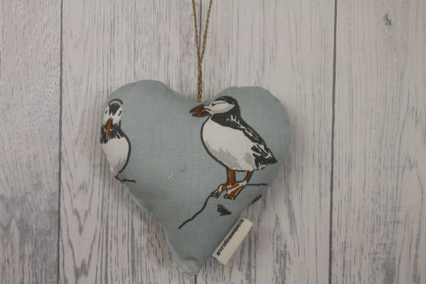 Puffin Hanging Heart-Lavender Heart-Duckegg - Lizzie Dixon Designs