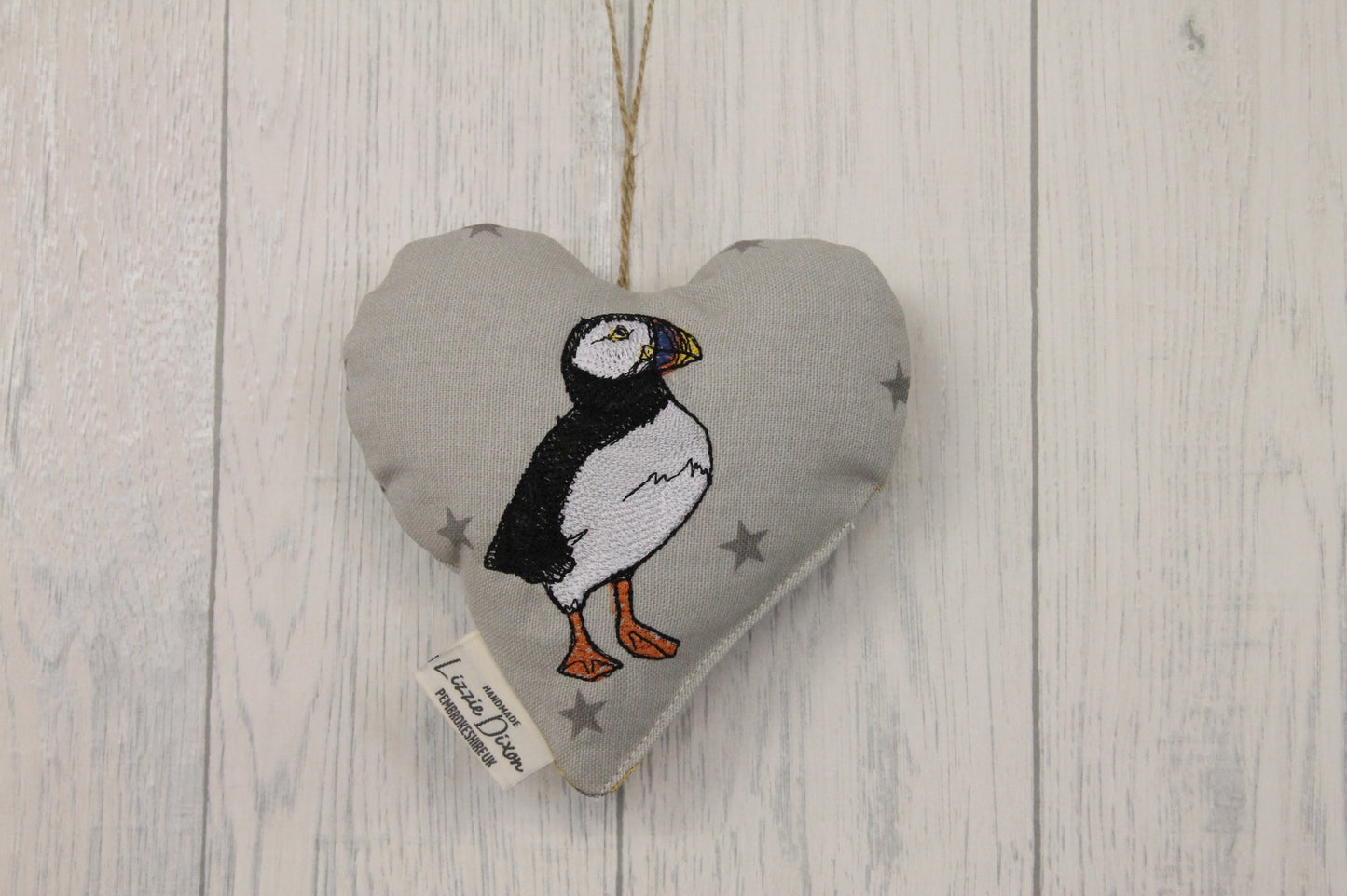 Puffin Hanging Heart-Lavender Heart-Grey - Lizzie Dixon Designs