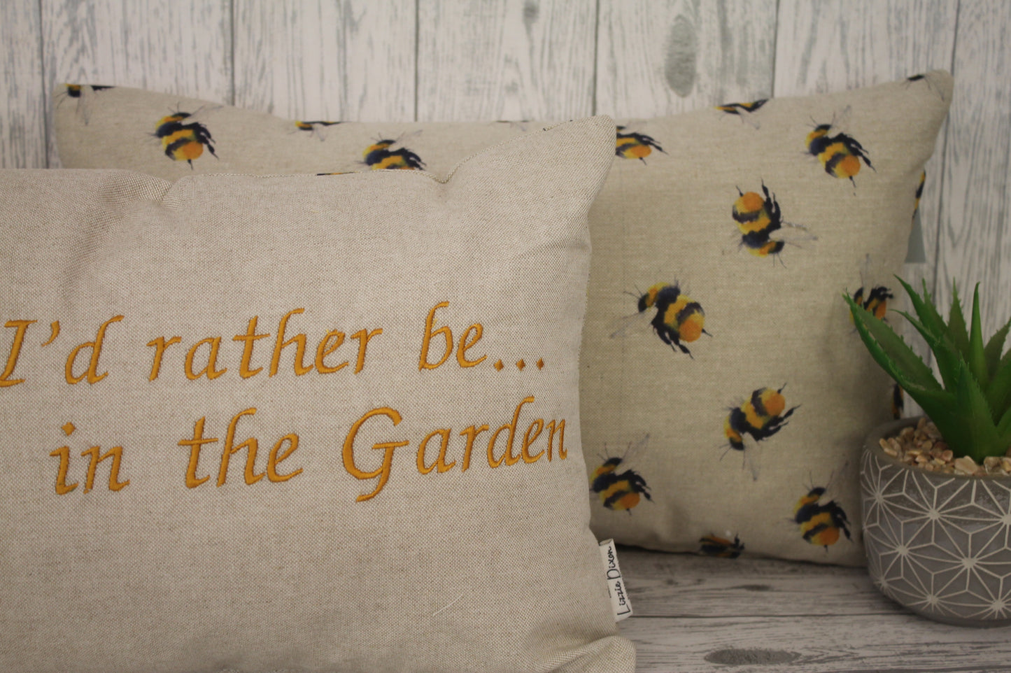 I'd rather be..... in the garden  , Where would you rather be...?? Bee themed 20 x 12 inch personalised cushion