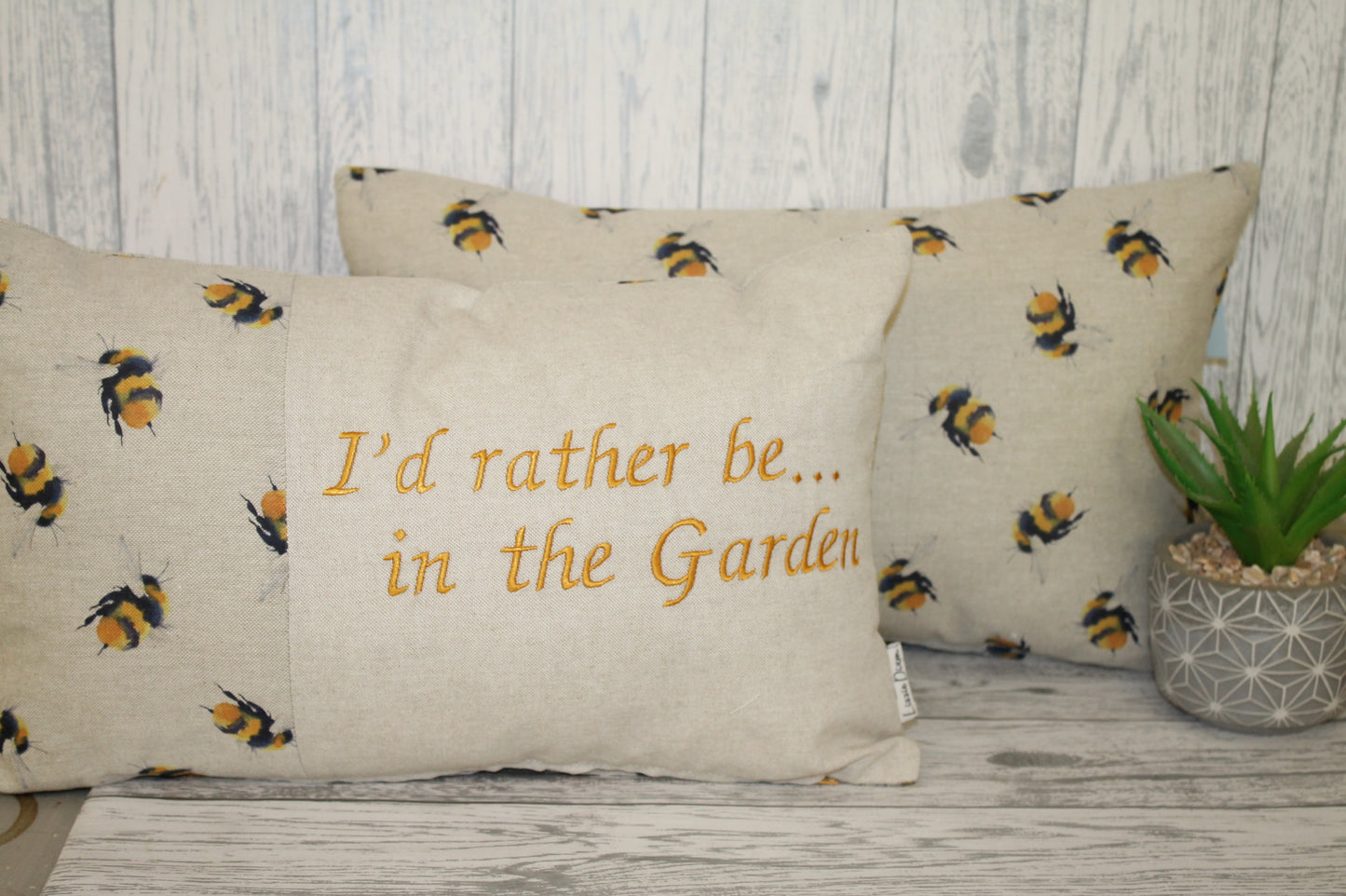 I'd rather be..... in the garden  , Where would you rather be...?? Bee themed 20 x 12 inch personalised cushion