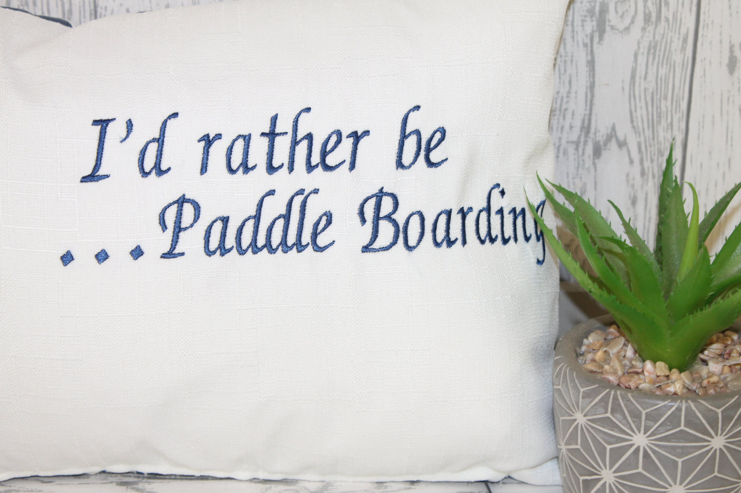 I'd rather be.....  , Where would you rather be...?? Nautical themed 20 x 12 inch personalised cushion