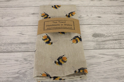Bee Print Tea Towel- Embroidered