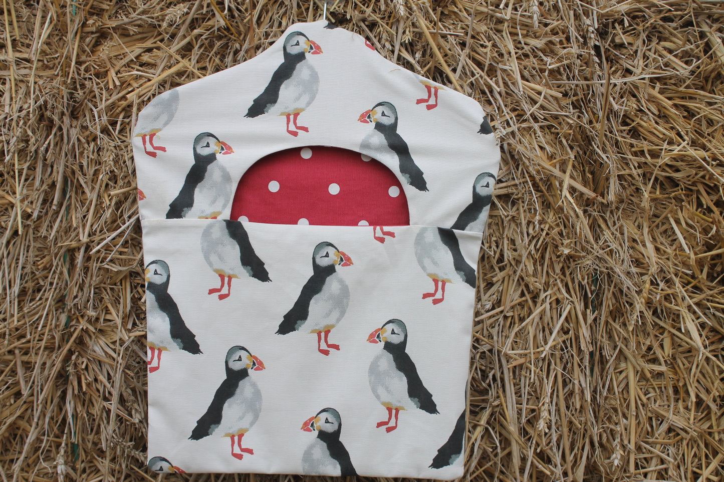Puffin and red dotty Peg Bag