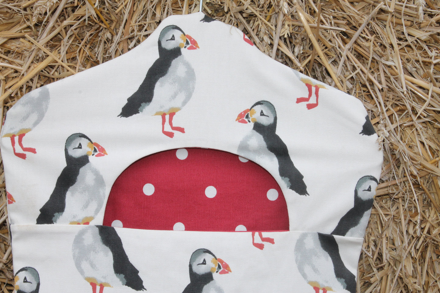 Puffin and red dotty Peg Bag
