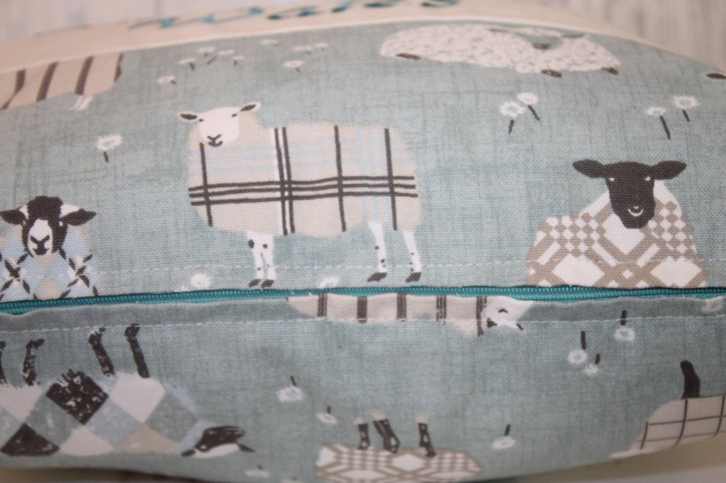 Cwtches and cuddles welsh quotes-Duckegg Sheep panel 16" cushion