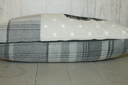 Woodland Badger Cushion- Grey plaid long panel cushion