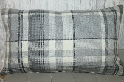 Woodland Badger Cushion- Grey plaid long panel cushion