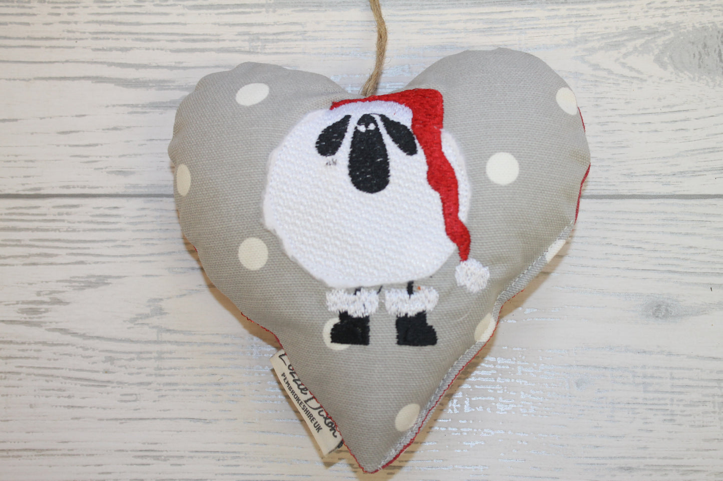 Christmas Sheep wearing Santa hat Grey Star Hanging Heart-