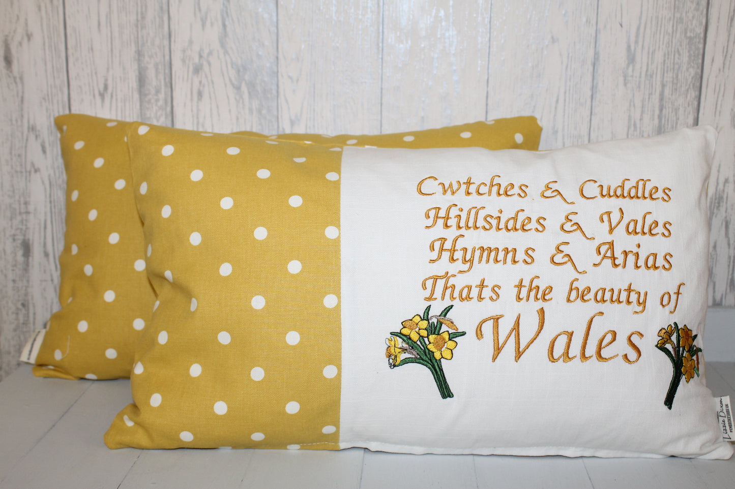 Cwtches and Cuddles Daffodli Cushion-Mustard Dotty and Cream