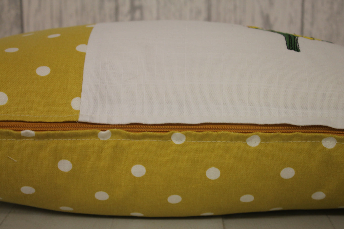 Daffodil Cwtch Cushion- Mustard Dotty and Cream