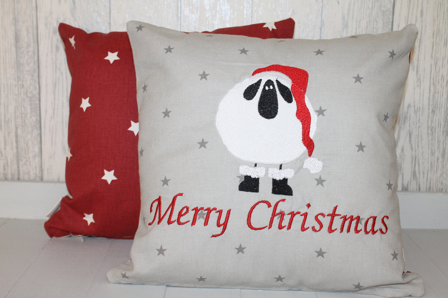 Grey Star Christmas Sheep Wearing Santa hat -