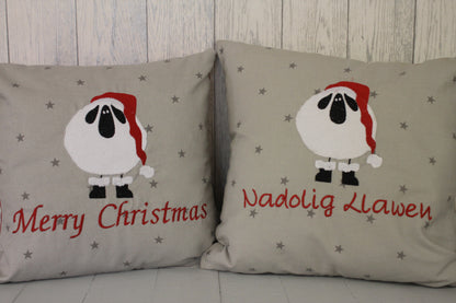 Grey Star Christmas Sheep Wearing Santa hat -