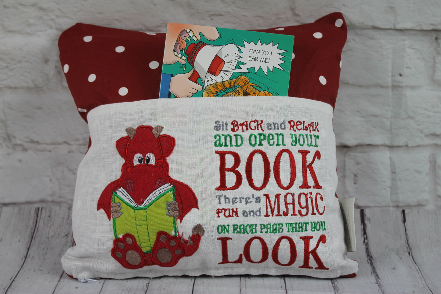 Red Dragon Children's Reading Book Cushion. - Lizzie Dixon Designs