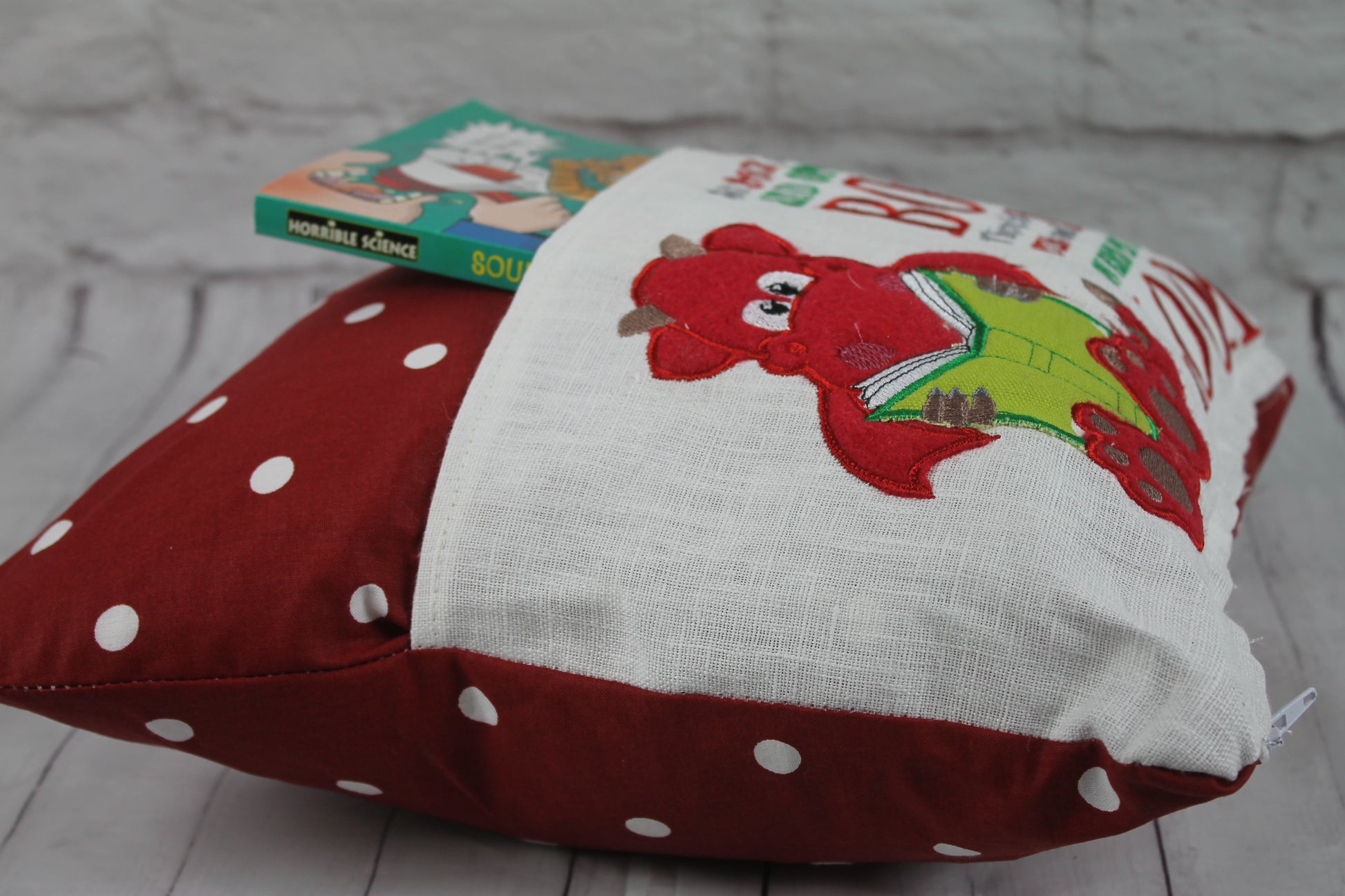 Red Dragon Children's Reading Book Cushion. - Lizzie Dixon Designs