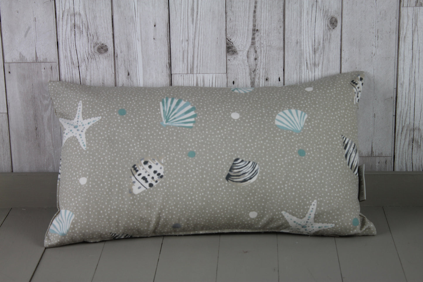 Location Cushion-Plain Taupe Linen front Seashell back - Lizzie Dixon Designs