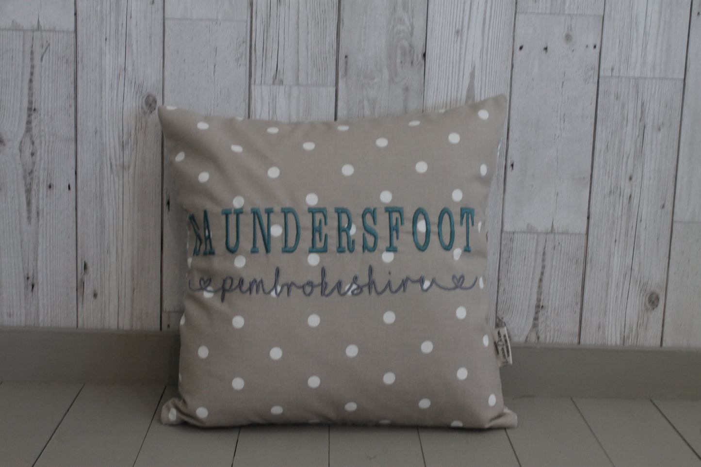 Location Cushion - 16" Taupe Dotty and Shell-Square - Lizzie Dixon Designs
