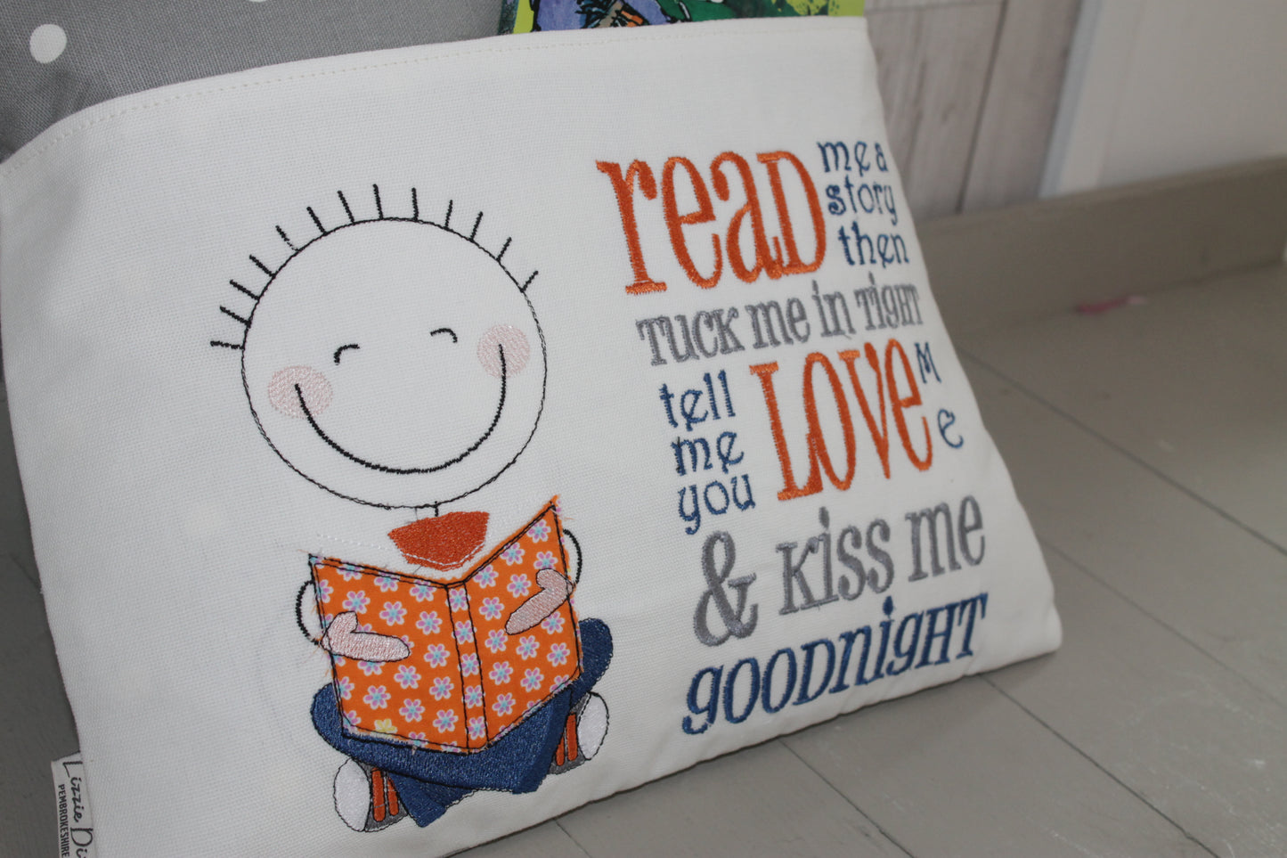 Little Boy Children's Reading Book Cushion. - Lizzie Dixon Designs