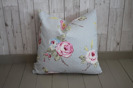 Pale Blue Floral Cushion 14"Square cushion-Rose Cushion -Shabby Chic-cottage chic-Decorative pillow - Scatter Cushion-double sided